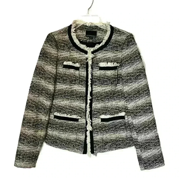 Cynthia Rowley Womens Blazer Jacket Size Medium Pockets Jacquard Striped - Picture 1 of 6